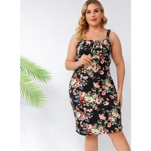 Plus Size Floral Slip Dress Women Summer Boho Ruffle Off The Shoulder Sleeveless Beach Cover Up Midi Dresses Ladies Clothing