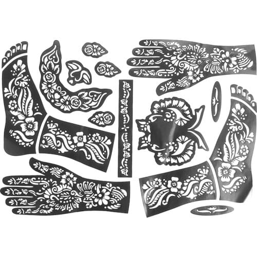 1Sheet Waterproof Henna Glitter Paste Papers Temporary Fake Tattoo Stencils Indian Women Body Hands Art Painting Templates