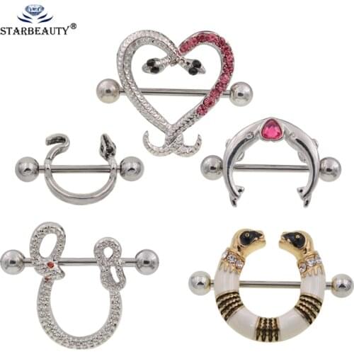 1Pair Body Piercing Jewelry One Pair Snake Shaped Piercing Ring Surgical Steel Nipple Barbell Ring For Women Girls Gifts