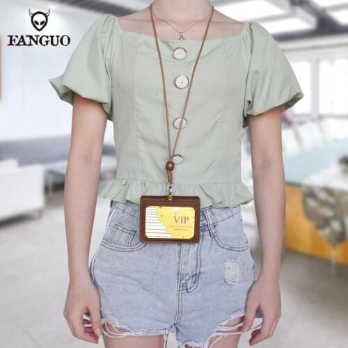 1 Pcs Work Card Holder With Rope Genuine Leather Student Card Holders Enter Access Card Bag For Business Travel Accessories