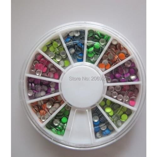 1PC OD-41 3D 3MM Neon Color Round Metal Decoration in wheel Shiny Nail Decoration Lovely Outlooking
