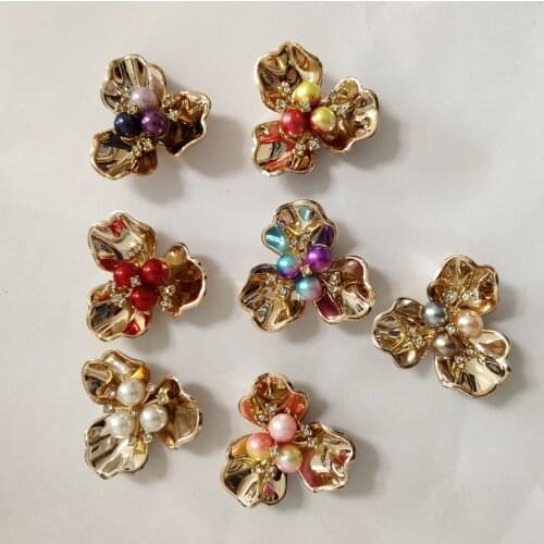 10 PCS 38.5x36mm Imitation Shell Alloy Crystal Pearl Flowers Connectors Hair Accessories DIY Jewelry Findings