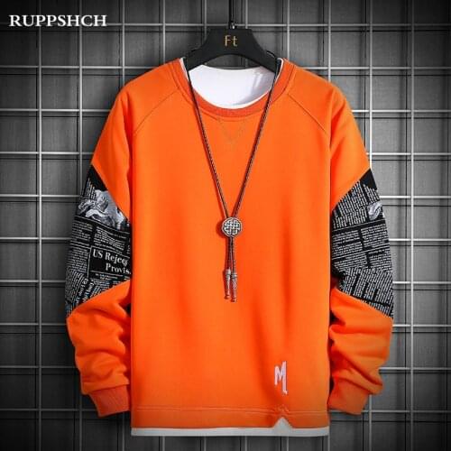 2021 New Men Patchwork Printed Sweatshirt Men Printed Sleeve Street Hip Hop High Quality Fashion Sweatshirt Men Pullover Top