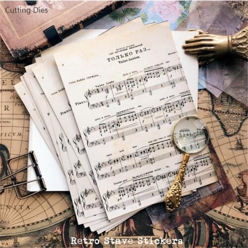 3Pcs/lot A5 Size Vintage Music Book Page Vellum Paper Stickers For Diy Scrapbooking Happy Planner Card Making Journaling Project