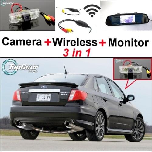 3 in1 Special Rear View Camera + Wireless Receiver + Mirror Monitor Black Up Parking System For Subaru Impreza WRX STi (Sedan)
