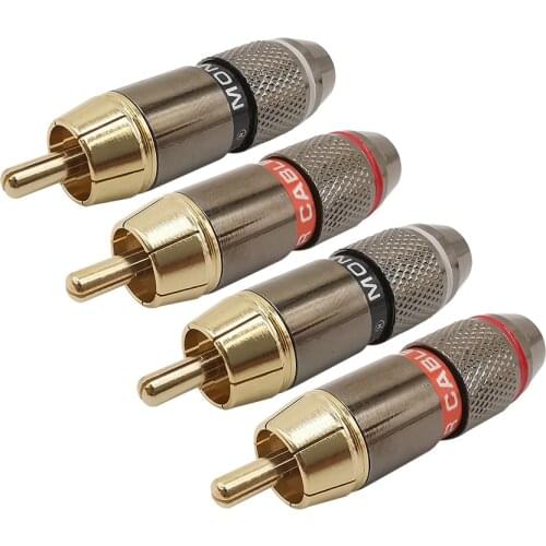 4Pcs/Lot RCA Plug Connector Gold Plated Copper 6mm Cable RCA Male Welding Plug Jack Speaker Audio Wire Connector Terminal