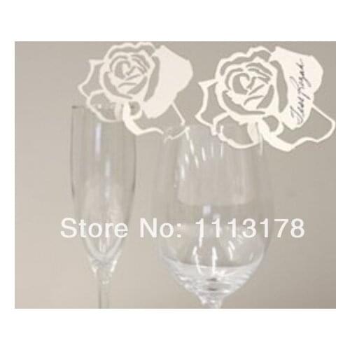 Free shipping Cheap Wine Glass markers Wedding Cake Toppers birthday baby shower Party Decorations flower white