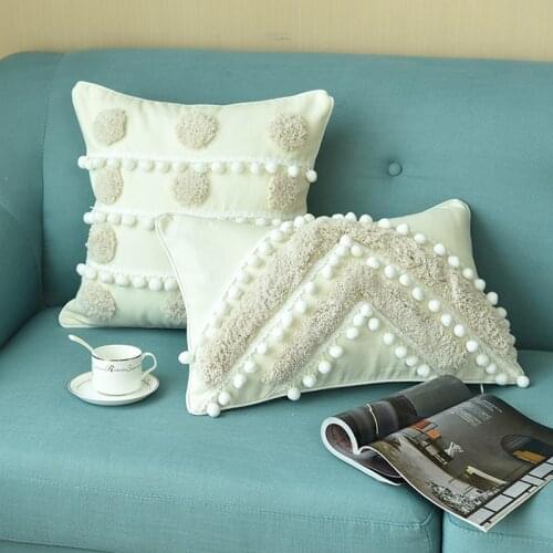 Embroidery Pillow Cover Circle With Pompom Cushion Cover 45x45cm/30X50cm Pillow Case Decorative Pillowcase for living Room Bed