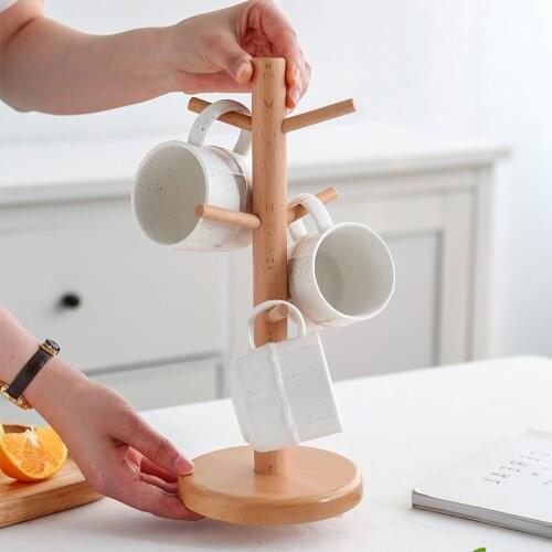 Nordic Wooden Glass Mug Holder Simple Home Countertop Multiple Tea Cup Storage Shelf Hanger Modern Home Decoration Accessories