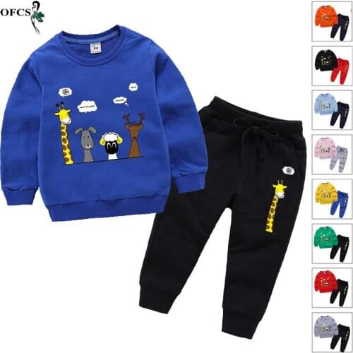 Cute Boys Girls Clothes Sets Cartoon Printing 2Pcs Cotton Kids Full Sweatshirts Tops+Sports Pants Casual Outfits Childrens Suit