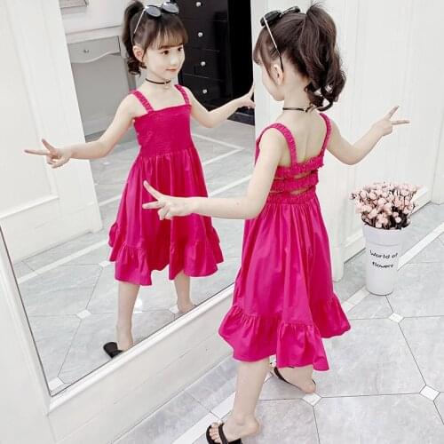 2021 New Brand Girls Sleeveless Dress 4-13Years Summer Teens Solid Color Dresses Children Clothes Cotton Princess Dress For Girl