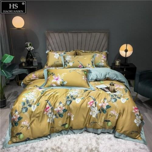 Elegant Orchid Flowers Design Tencel Lyocell Bedding Set Summer Thin Quilt Sheets Pillowcase Duvet Cover Lightweight Comforter