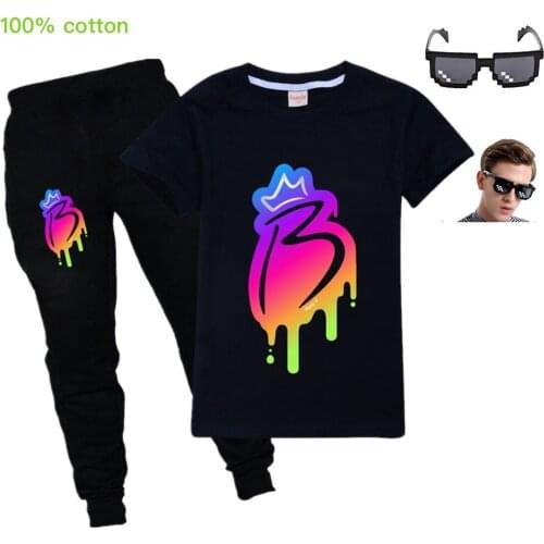 Royally B Printed Childrens Clothing Sets Cartoon Cotton Short Sleeve T Shirt + Pants 2Pcs Teenager Boys Girls Tee Sportswear