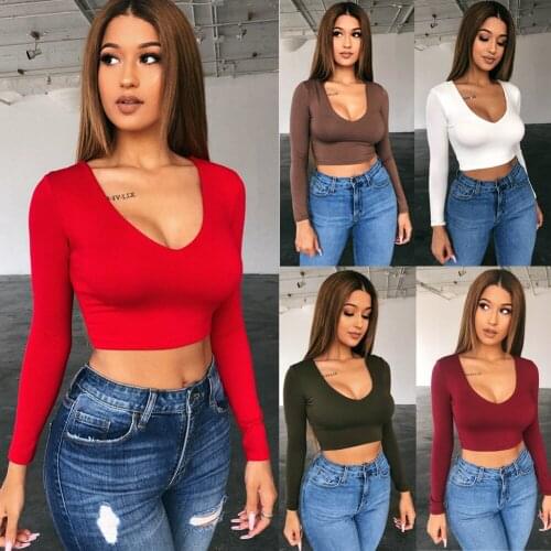 Summer New Women Solid O Neck T Shirts Long Sleeve High Waist Tops Ladies Casual Sexy Tops T Shirts 6 Colors