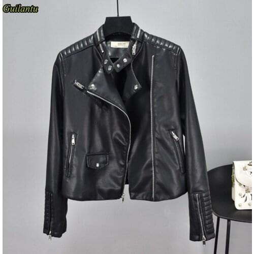 Guilantu Womens Spring Jackets 2021 Fashion Moto Biker Zipper Faux Leather Jacket Women Overcoat Motorcycle Basic Coat Female