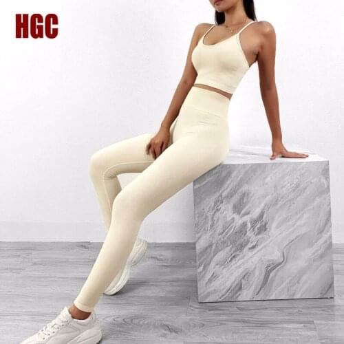 HGC 2021 Seamless Suit Fitness Women Yoga Set 2 Piece Elastic Sport Leggings And Top Running Gym Workout Training Sexy Sportwear