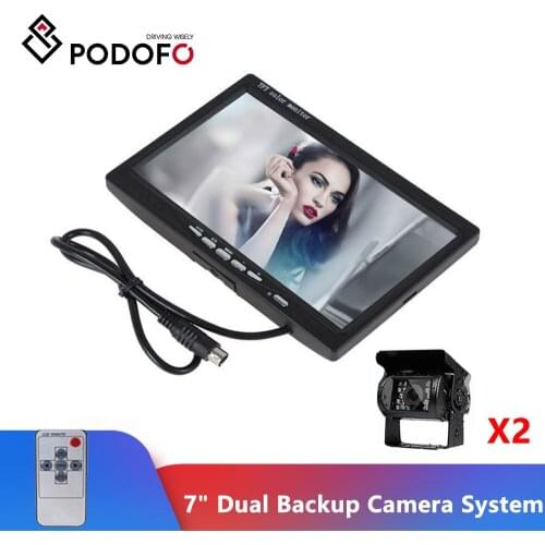 Podofo 7" LCD Dual Backup Camera Car Rear View Monitor Kit For Truck Bus RV Rearview Reverse Camera 18 IR LED Night Vision