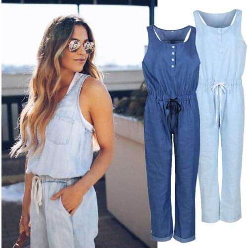 Denim Wash Overall For Summer Lady Women Jumpsuit Casual Oversized Boyfriend Baggy Sleeveless Loose Romper Pants