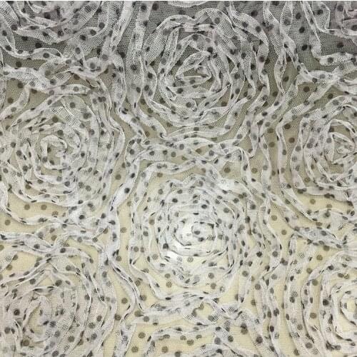 LEO&LIN Wave White Black Point Printing Large Rose Flowers Net Yarn three-dimensional Embroidery Lace Dress Clothing Fabric