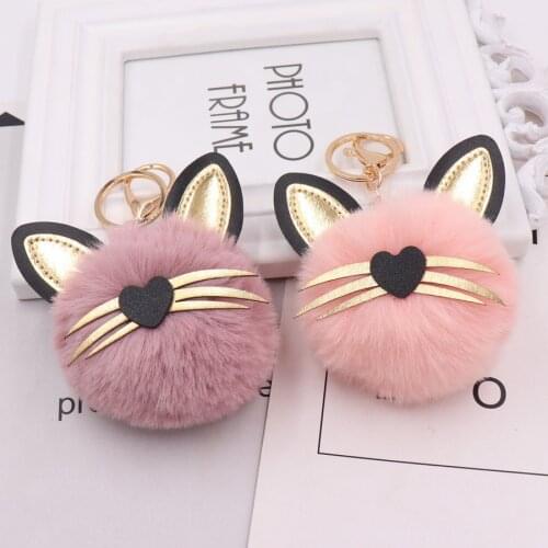 Hot Sale 1pc Cute Cat Keychain Pendant Women Key Ring Holder Pompoms Key Chains For Gift Dropshipping