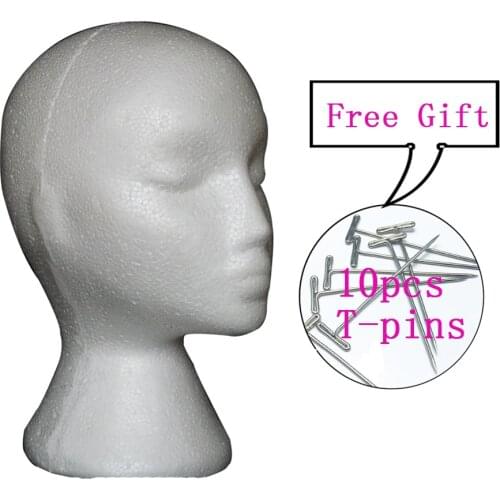 Fashion Female Foam Mannequin Head Wig Glasses Hat Display Stand Styrofoam Dummy Model Head With 10pcs T-pins