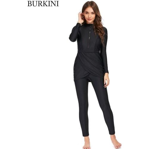 Muslim Swimwear Women Modest Patchwork Full Cover Long Sleeve Swimsuit Bathing Suit Burkinis Wear Islamic Hijab Islam