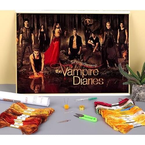 The Vampire Diaries Printed Water-Soluble Canvas 11CT Cross-Stitch DIY Embroidery Kit DMC Threads Hobby Sewing Wholesale