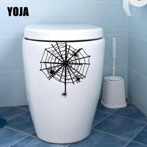 YOJA 20.2X22.2CM Wall Sticker Black Cartoon Halloween Spider Web Toilet Decal Bedroom Home Decor T5-1238