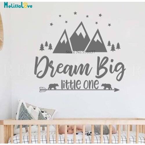 Dream Big Little One Quote Sticker Adventure Sign Wanderlust Motivation Wall Decals Nursery Decoration Wallpaper BA438