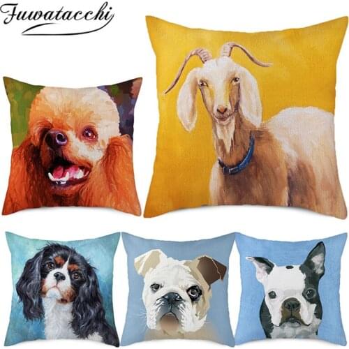 Fuwatacchi Pure Linen Printed Cushion Cover Pet Dog Photo Pillow Cover for Home Chair Sofa and Car Decorative Pillowcase 45x45cm