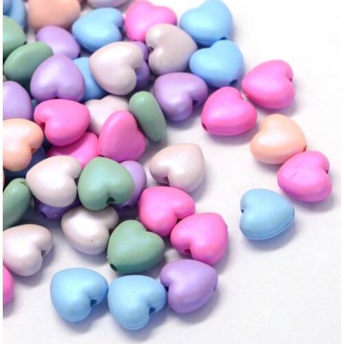 About 1240pcs/500g Rubberized Style Opaque Acrylic Heart Beads, Mixed Color,10~10.5x11x5.5mm, Hole: 2mm F70