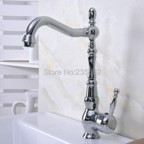 Polished Chrome Kitchen Faucet Swivel Spout Bathroom Vessel Sink Mixer Tap Deck Mount Single Handle/Hole Lnf931