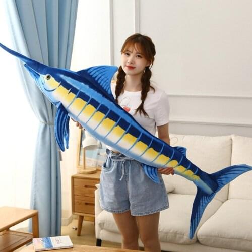 60/100/140cm Simulation Sea Animal Plush Toy Lifelike Fish Organism Blue Marlin Soft Stuffed Pillow Home Decoration
