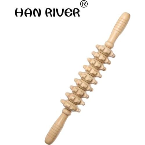 Yoga meridian bar no paint Ecru nine rounds thick shaft Whole body massage roller pounded his waist back massage neck leg wooden