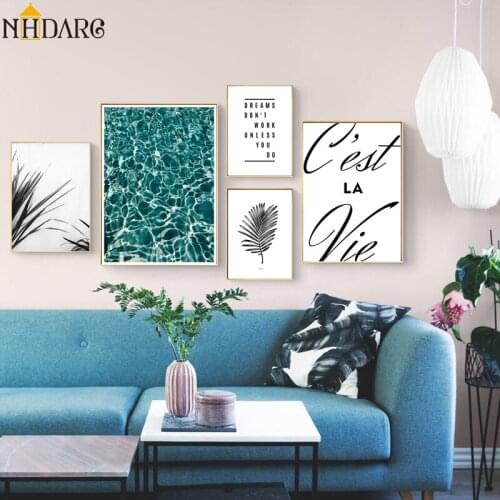 Nordic Modern Simple Quote Gray Plant Green Sea Home Decoration Painting Posters Canvas Prints Art Wall Picture for Living Room