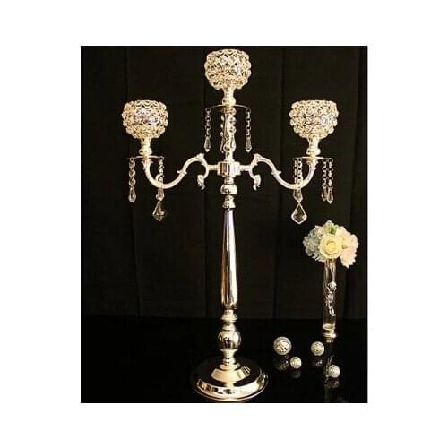 H76cm 3-branch glass hanging tealight holders floor wedding candelabra candlestick candle holder with crystal ball ZT 2201