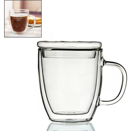 350ml Heat-resistant Mugs Handmade Healthy Coffee Mugs Double Wall Cups Glass Mugs Thermal Insulated Creative with Glass Lid