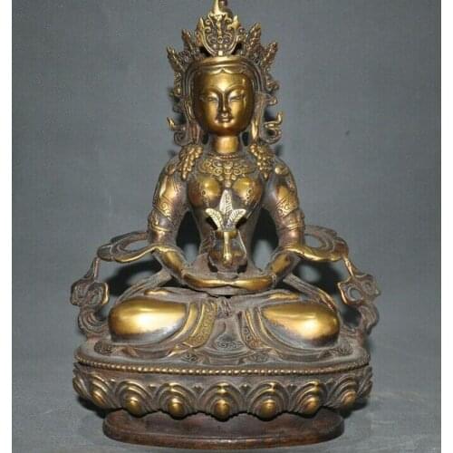 Tibet Buddhism Fane bronze Gilt Amitabha Buddha Kwan-Yin Guanyin Amitayus Statue