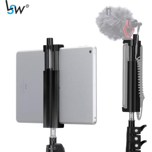 Universal Tablet Clamp Holder Tripod Mount Adapter Compatible with iPhone & iPad Pro/Air/ Mini with Cold Shoe For Microphone