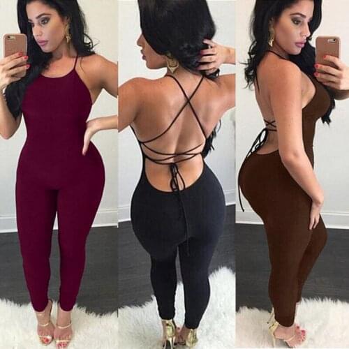 New Fashion Women Sexy Backless Sleeveless Bandage Lace Up Bodycon Clubwear Romper Jumpsuit Playsuit Skinny Slim Long Jumpsuits