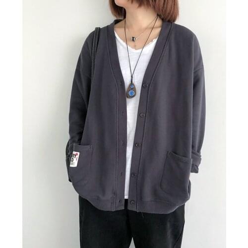 Johnature Women Casual Sweaters Button Knitted Cardigan 2020 Autumn New V-Neck Long Sleeve Pockets Female Solid Color Sweaters