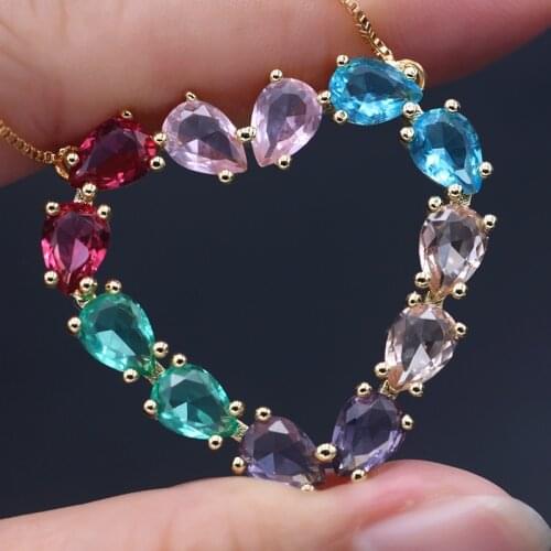Gold color Heart-shaped Pendant Necklace Colorful Crystal Glass Stone Statement Necklace Women bohemian jewelry accessories 2019