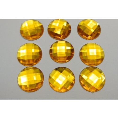 100 Gold Acrylic Flatback Faceted Round Rhinestone Gems 16mm No Hole