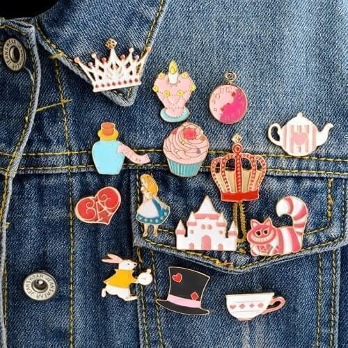14PCS/SET Alice in Wonderland Enamel pin set Brooch set Cat Tea cup Alice Crown Tea pot Palace Alice in Wonderland jewelry