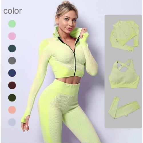 Seamless Women Yoga Set Gym Clothing Long Sleeve Crop Top High Waist Leggings Workout Sportswear Fitness Sport Suit Yoga Set