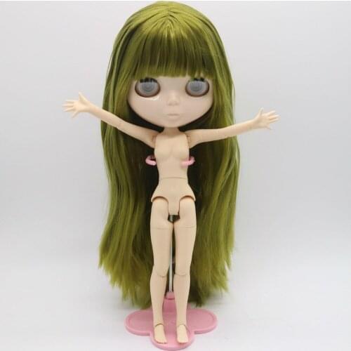 Without eyes chips,without make up, green hair joint body Nude blyth doll for DIY Gf