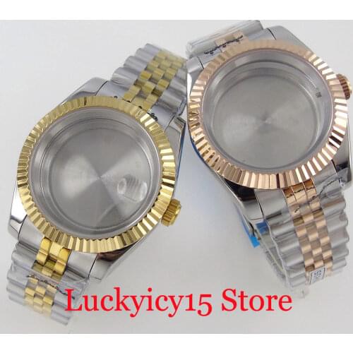Fluted Bezel Two Tone Rose Gold/Gold Coated Watch Case fit NH35A NH36A ETA 2836 MIYOTA 821A DG 2813