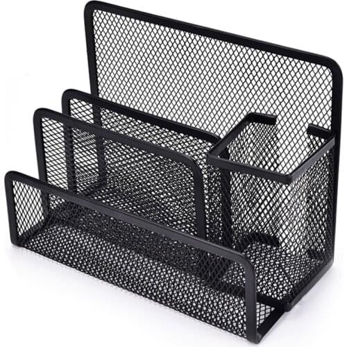Black Metal Mesh Desk Organizer Desktop Letter Sorter Mail Tray File Organiser Office Home Bookends Book Holder Business