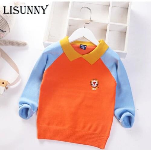 Kids Sweater Boys Pullover 2021 Autumn Winter Children knitted Clothing Cotton Baby Sweaters Toddler Jumper Turn-down Collar 2-7