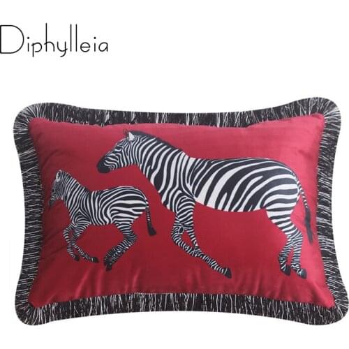 Diphylleia Modern Luxurious Designer Zebra Red Decorative Pillow Case Home Sofa Chair Tassels Cushion Cover 35x50cm